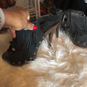 Jessica Simpson fringe clogs